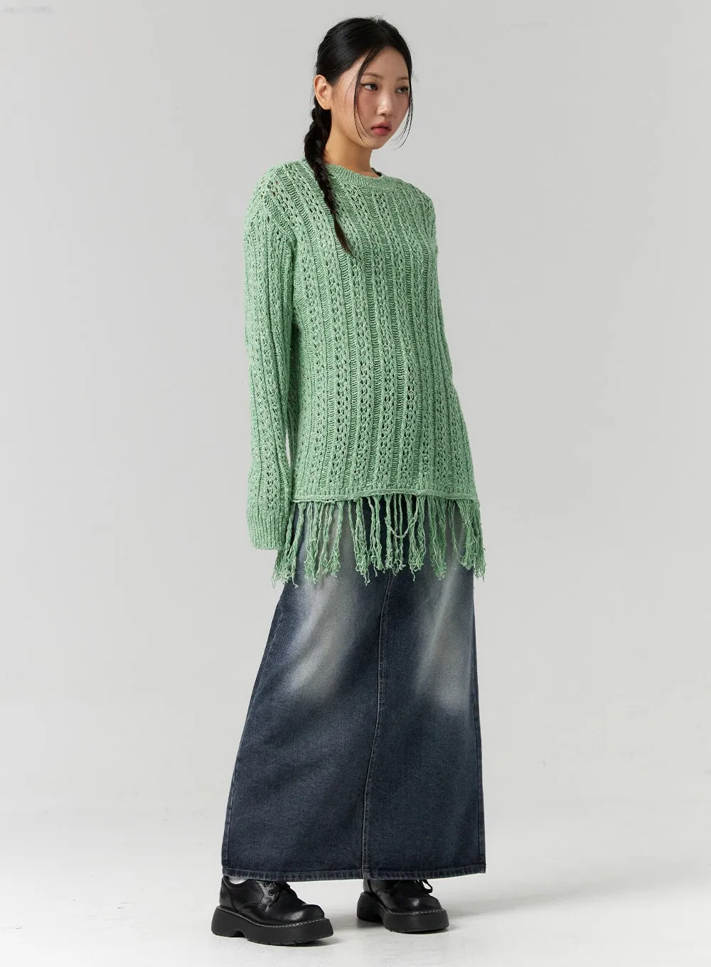 Dark Wash Denim Maxi Skirt CS311 sold by Lewkin