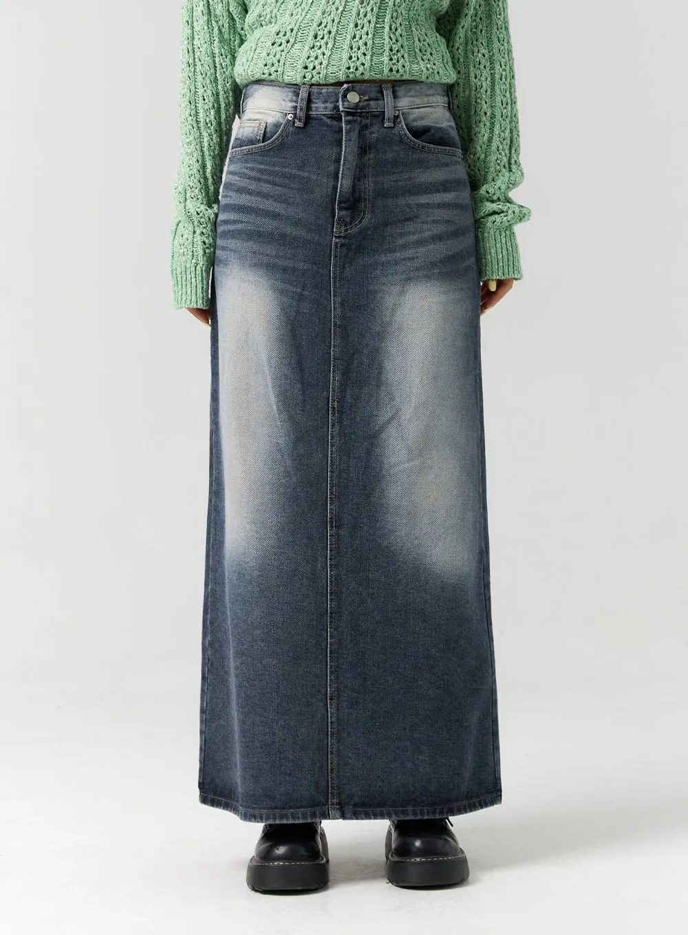 Dark Wash Denim Maxi Skirt CS311 sold by Lewkin product image thumbnail 2