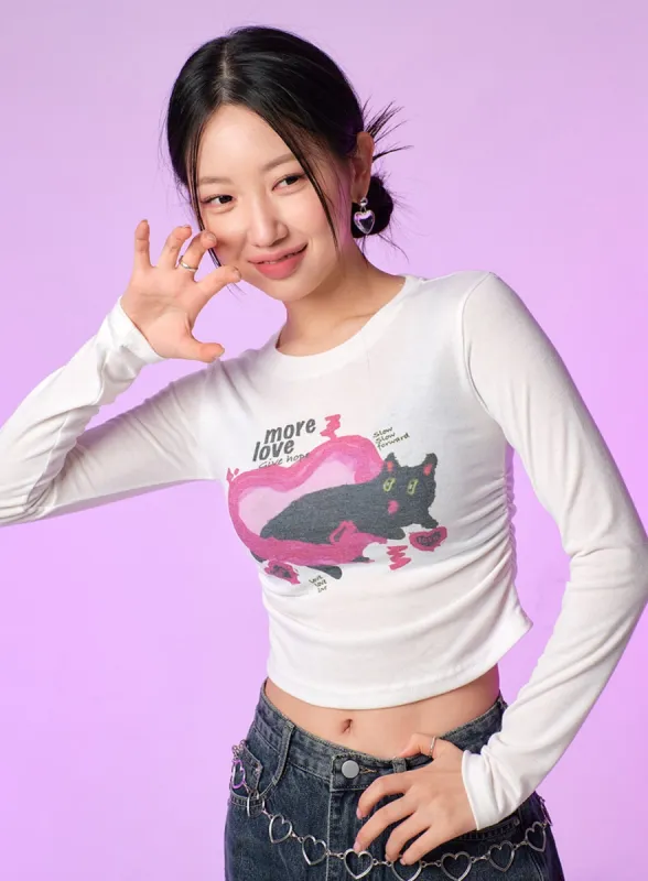 Cat Graphic Crop Tee IJ430 sold by Lewkin