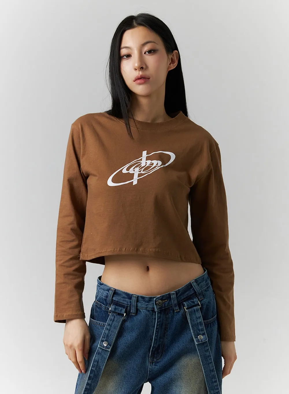 Graphic Long Sleeve Crop Tee ID306 sold by Lewkin product image thumbnail 3
