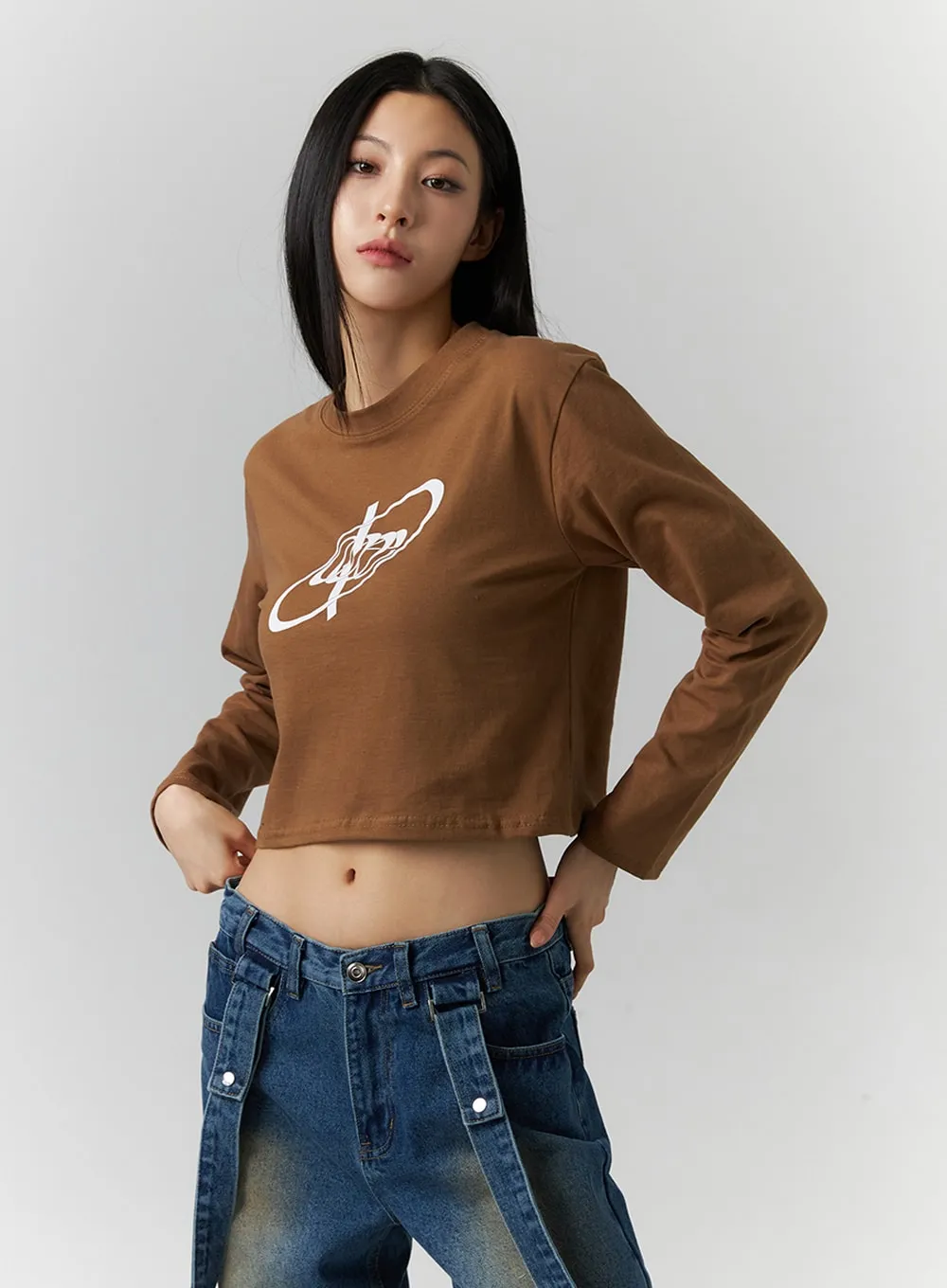 Graphic Long Sleeve Crop Tee ID306 sold by Lewkin