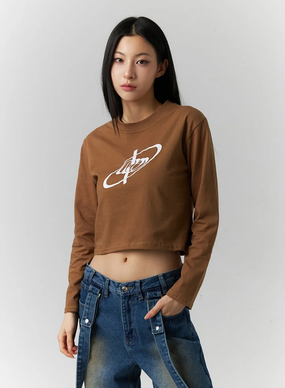 Graphic Long Sleeve Crop Tee ID306 sold by Lewkin product image thumbnail 4