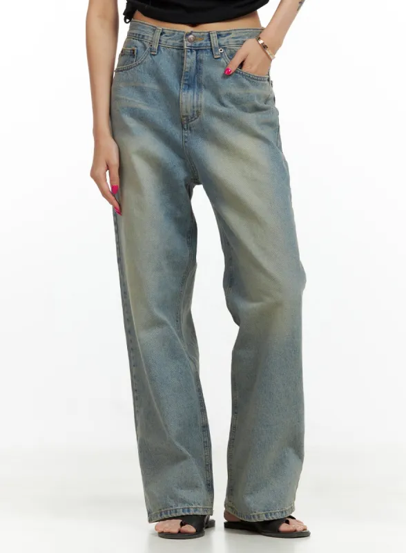 Washed Straight Jeans CU417 sold by Lewkin