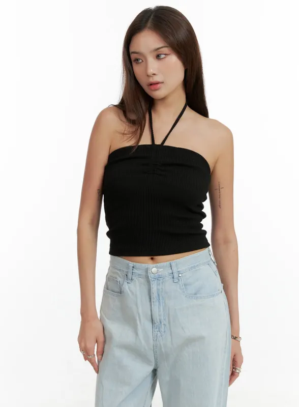 Shirred Halter Neck Crop Tube Top CL404 sold by Lewkin
