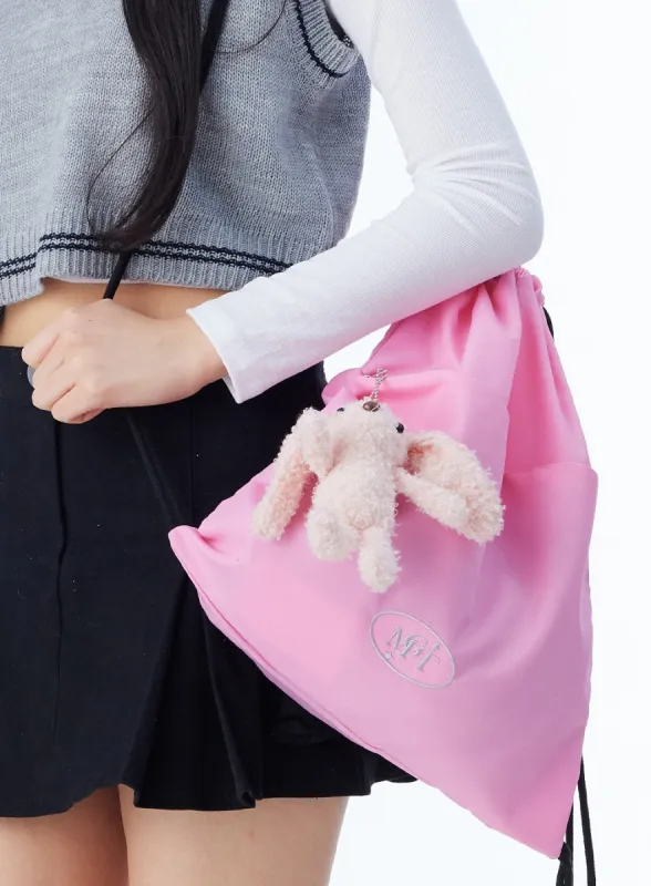 Nylon String Backpack with Rabbit Key Chain ID329 sold by Lewkin
