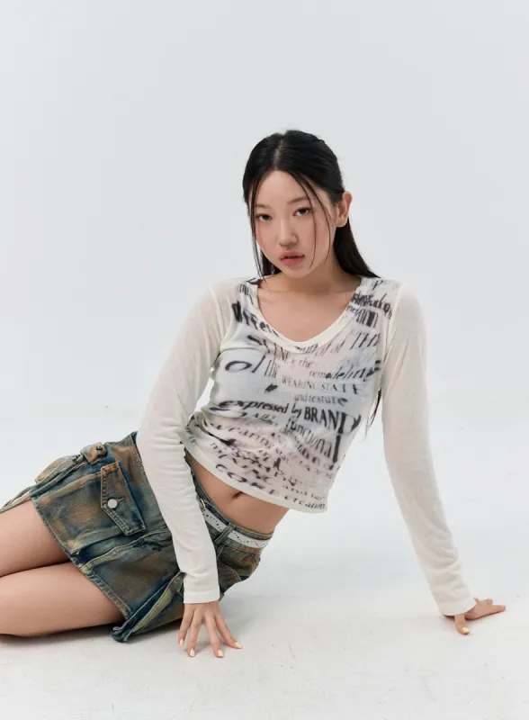 Graphic U-Neck Crop Top IS306 sold by Lewkin