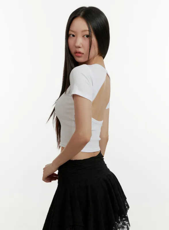 Cut-Out Back Crop Top CY408 sold by Lewkin