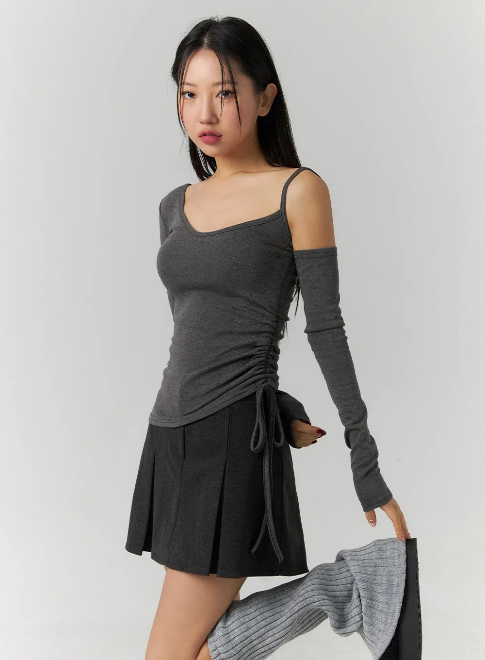 Asymmetrical Neck Cut-Out Long Sleeve Tee CD304 sold by Lewkin
