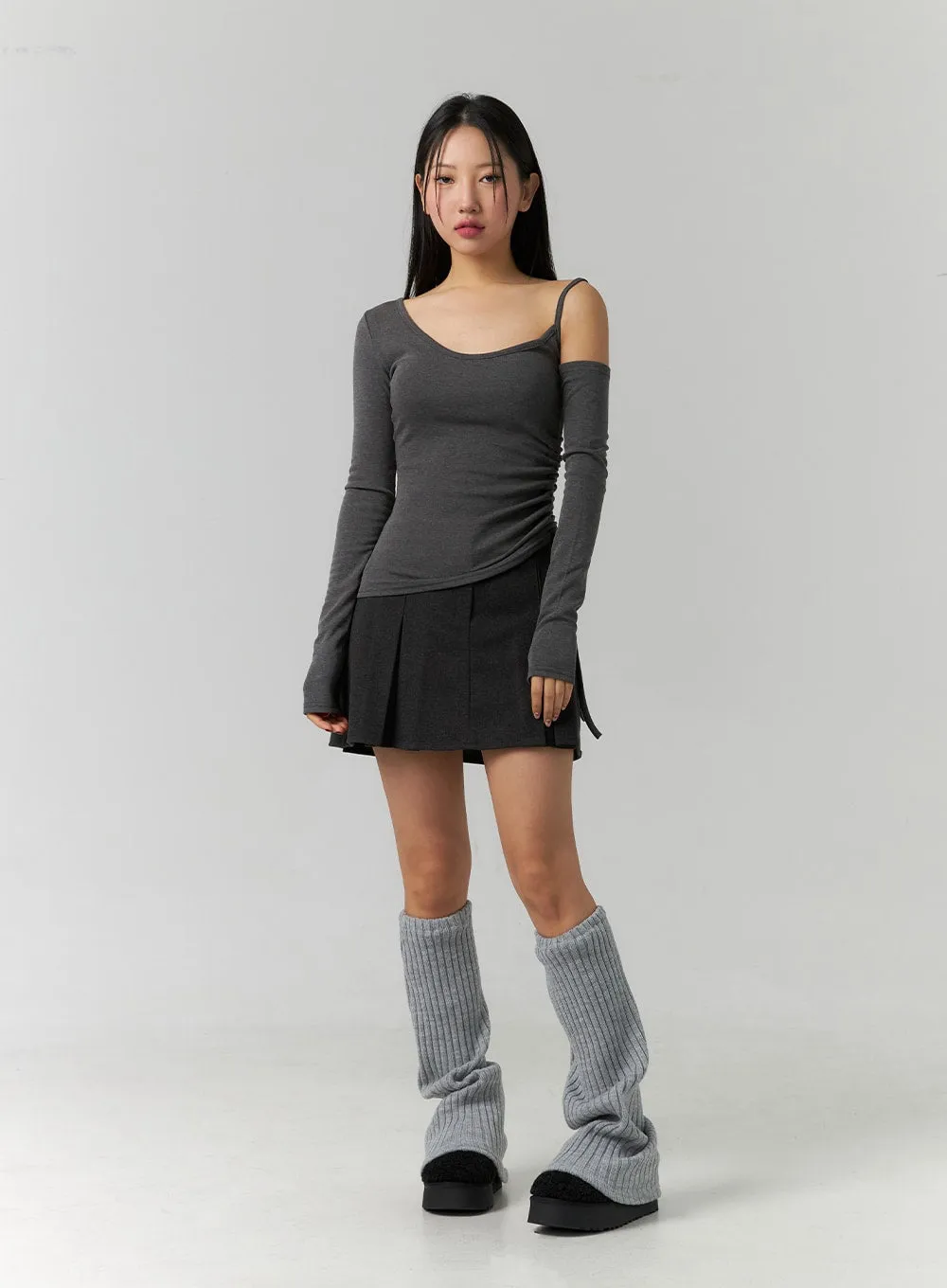 Asymmetrical Neck Cut-Out Long Sleeve Tee CD304 sold by Lewkin product image thumbnail 2