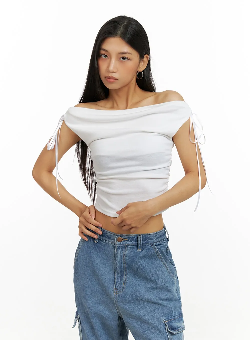 Ribbon Chic Off Shoulder Crop Top IU412 sold by Lewkin product image thumbnail 3