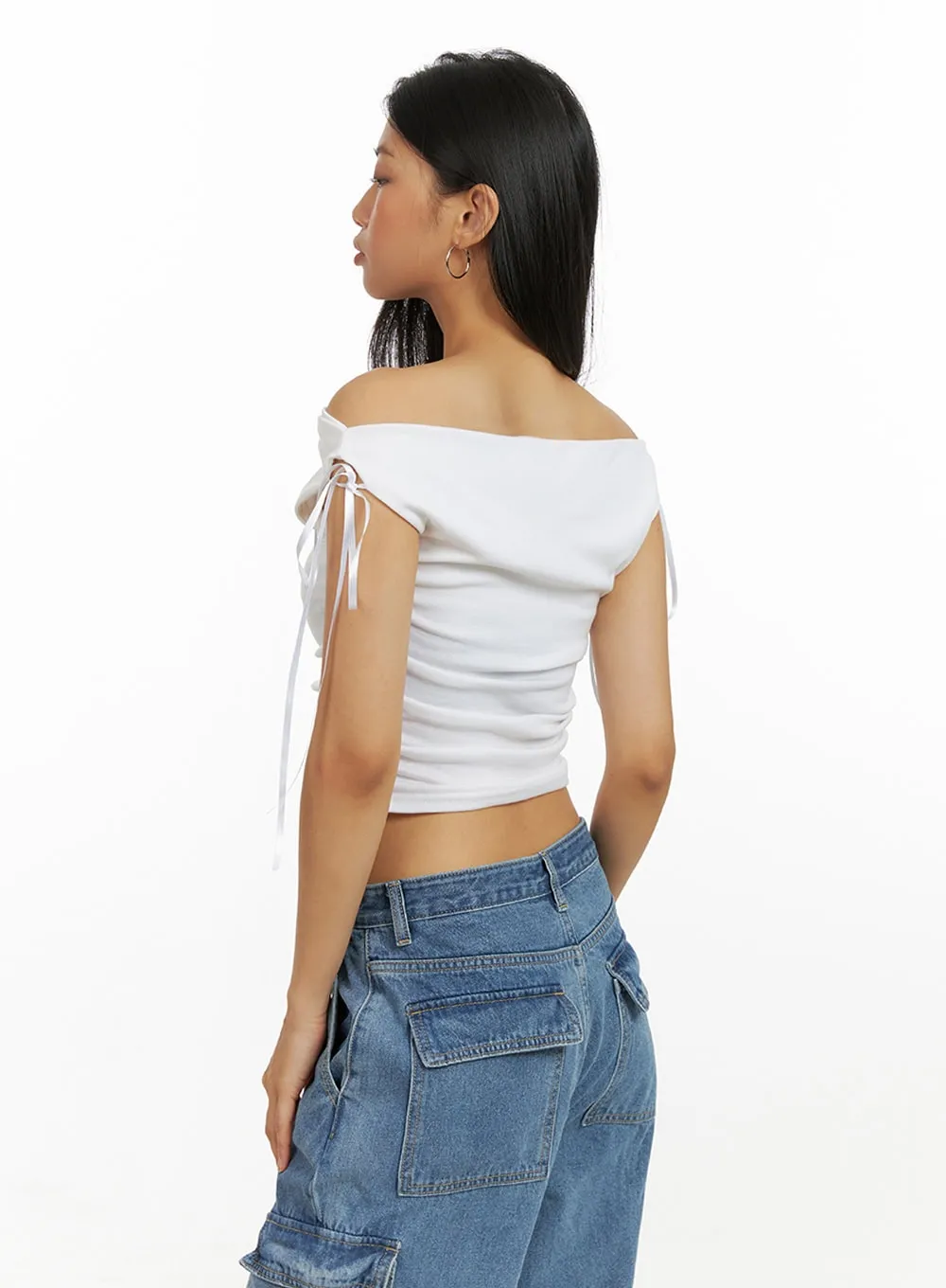 Ribbon Chic Off Shoulder Crop Top IU412 sold by Lewkin product image thumbnail 4