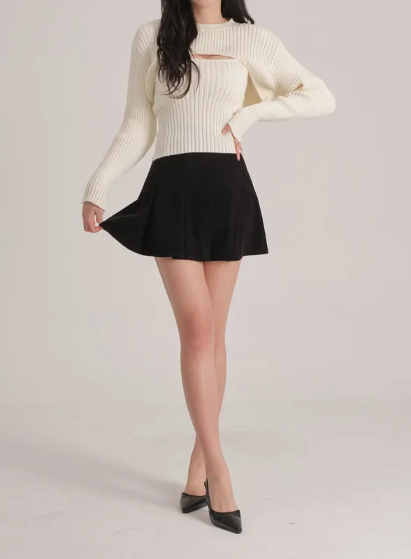 Corduroy Pleated Mini Skirt J31 sold by Lewkin