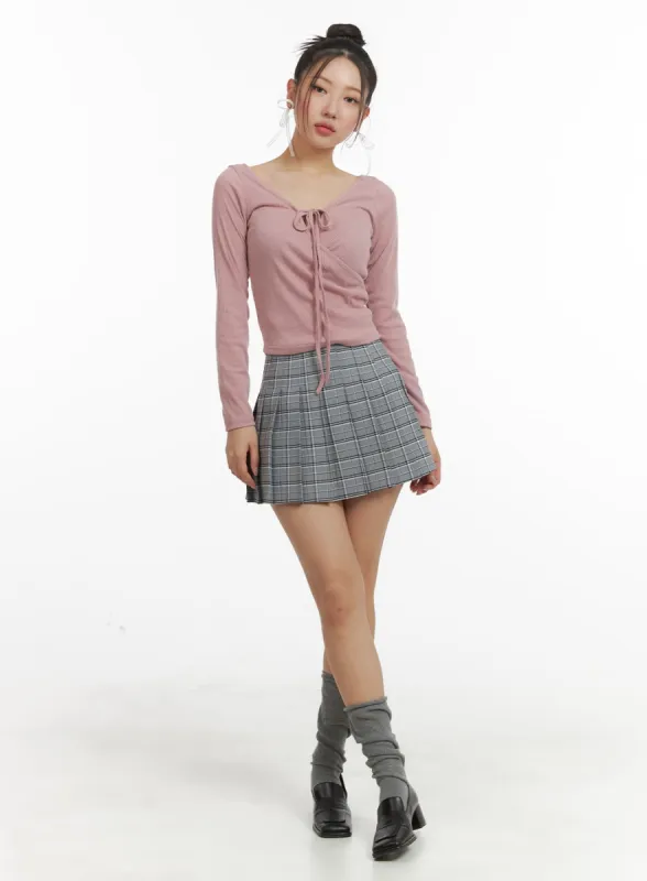 Pleated Checkered Mini Skirt OM429 sold by Lewkin