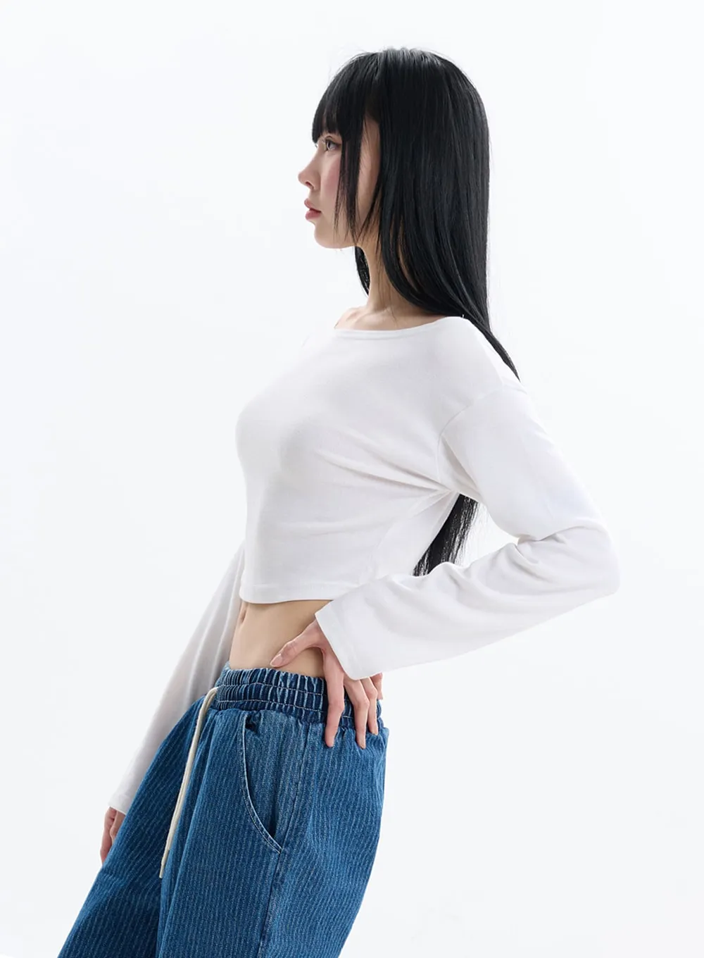Solid Crop Long Sleeve Top IF413 sold by Lewkin product image thumbnail 4