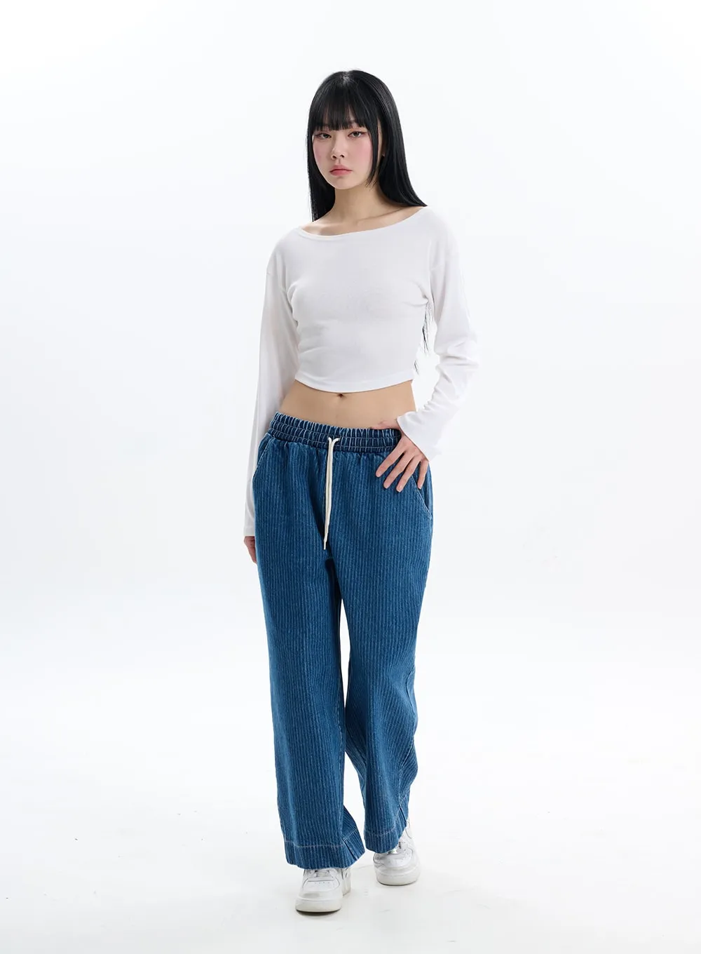 Solid Crop Long Sleeve Top IF413 sold by Lewkin product image thumbnail 2