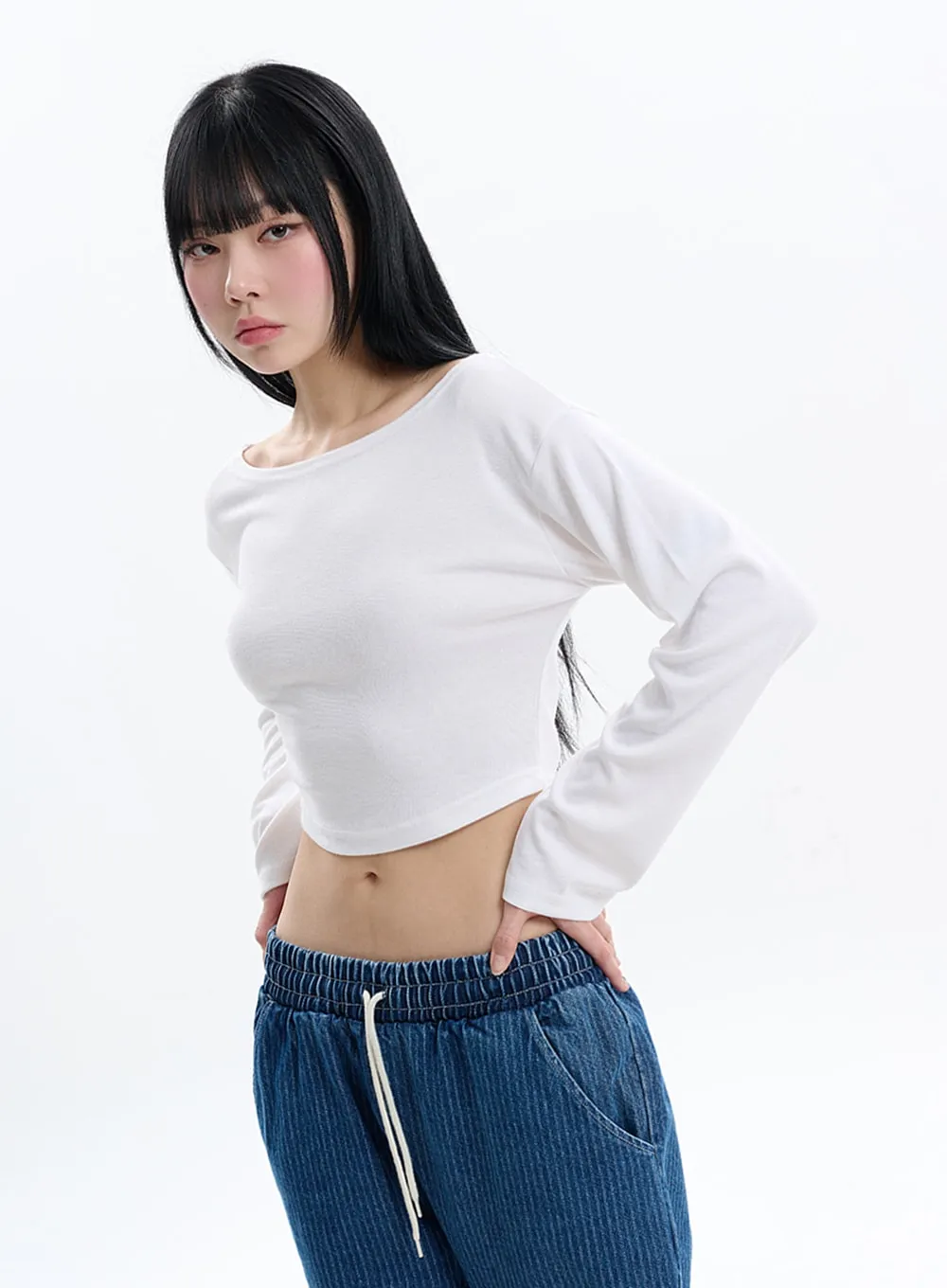 Solid Crop Long Sleeve Top IF413 sold by Lewkin product image thumbnail 3