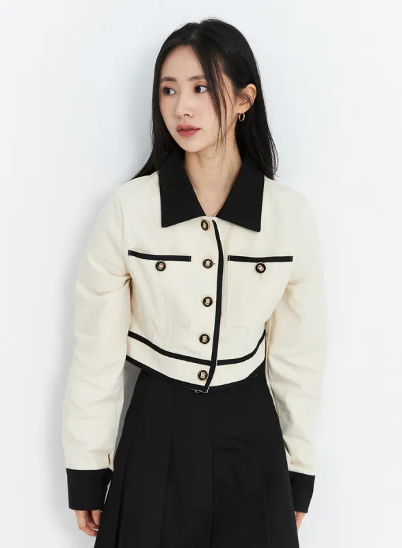 Two Color Buttoned Jacket OO323 sold by Lewkin