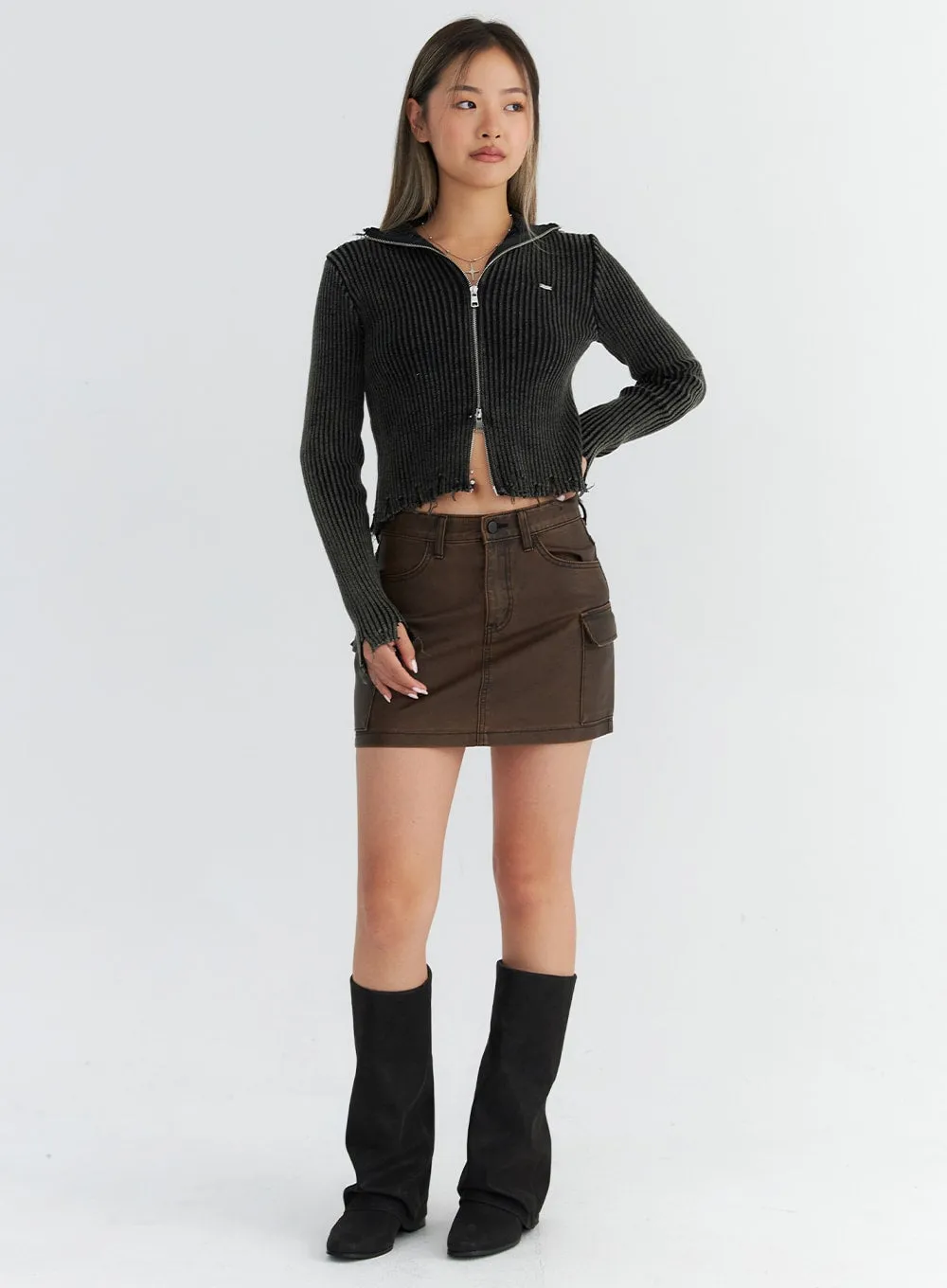 Faux Leather Cargo Mini Skirt CO310 sold by Lewkin