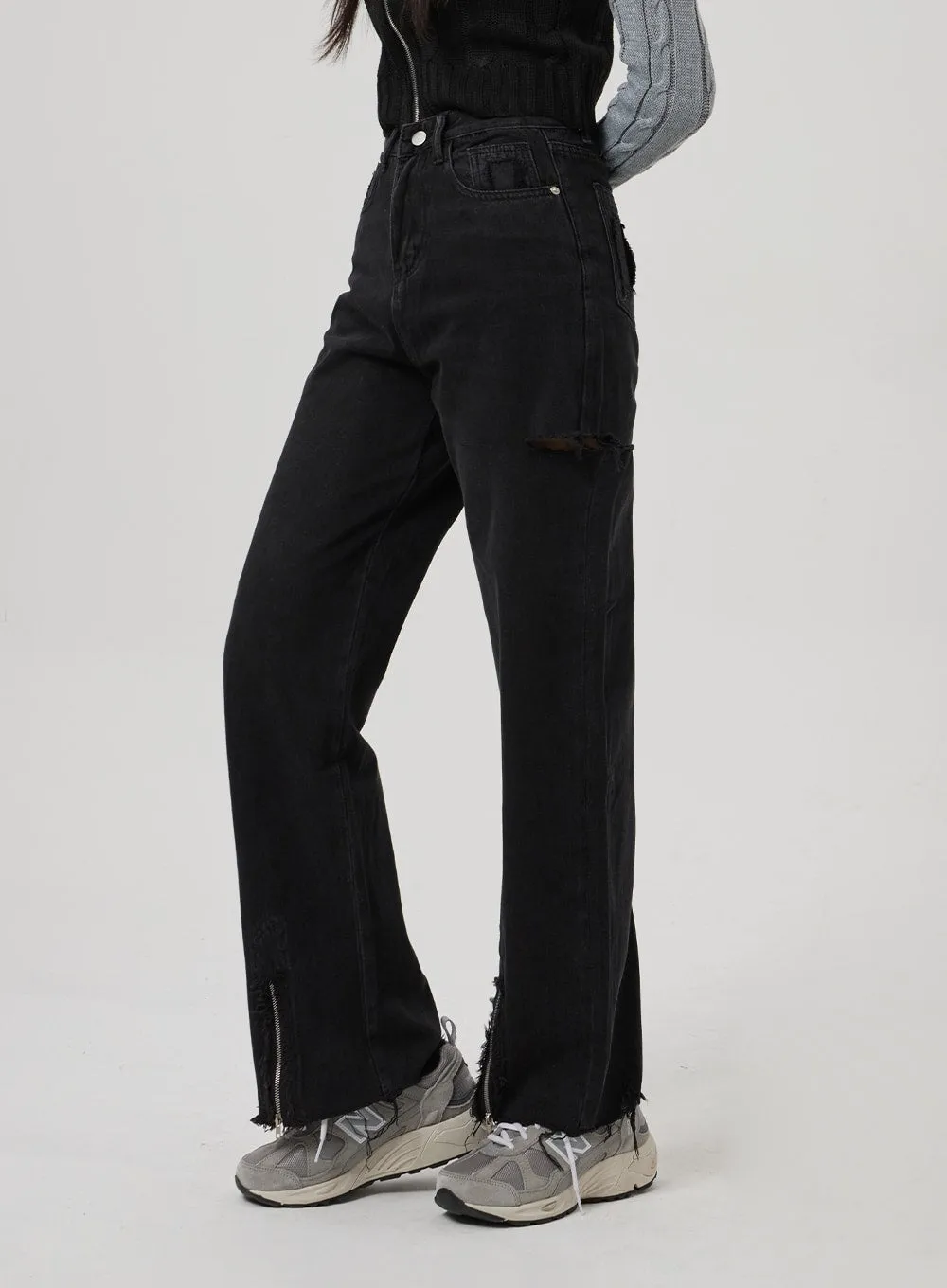 Zipper Slit Semi Wide Pants BF310 sold by Lewkin product image thumbnail 4