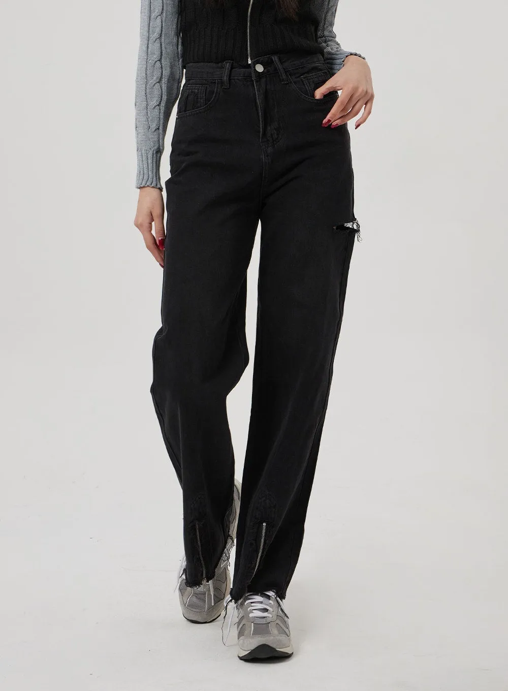 Zipper Slit Semi Wide Pants BF310 sold by Lewkin product image thumbnail 3