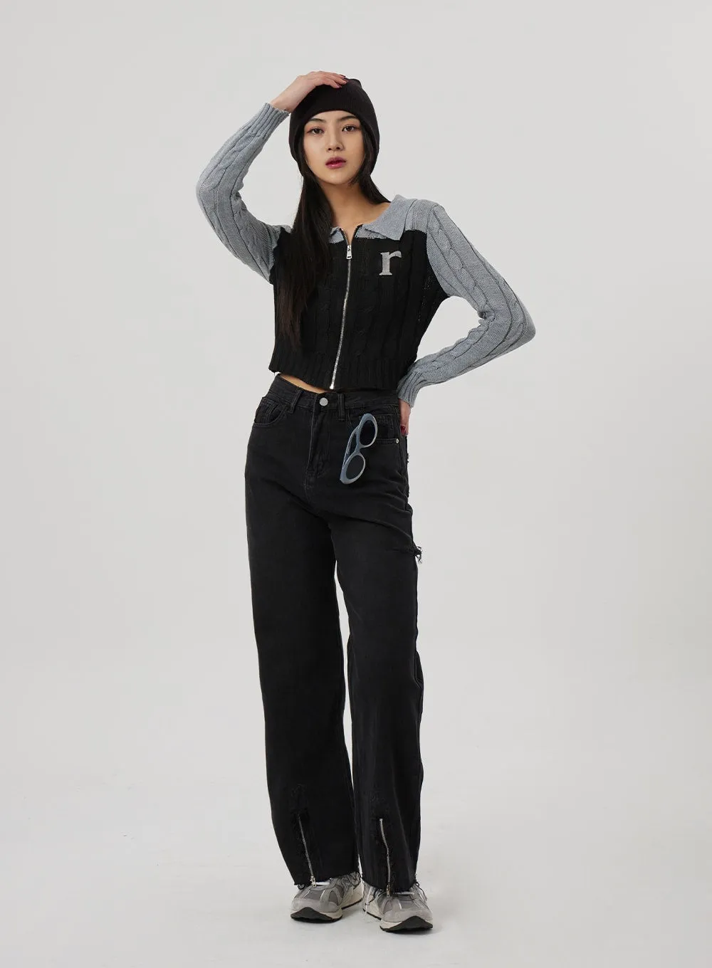 Zipper Slit Semi Wide Pants BF310 sold by Lewkin product image thumbnail 5