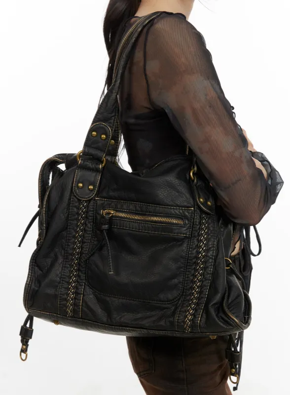 Vintage Faux Leather Stud Shoulder Bag CA419 sold by Lewkin