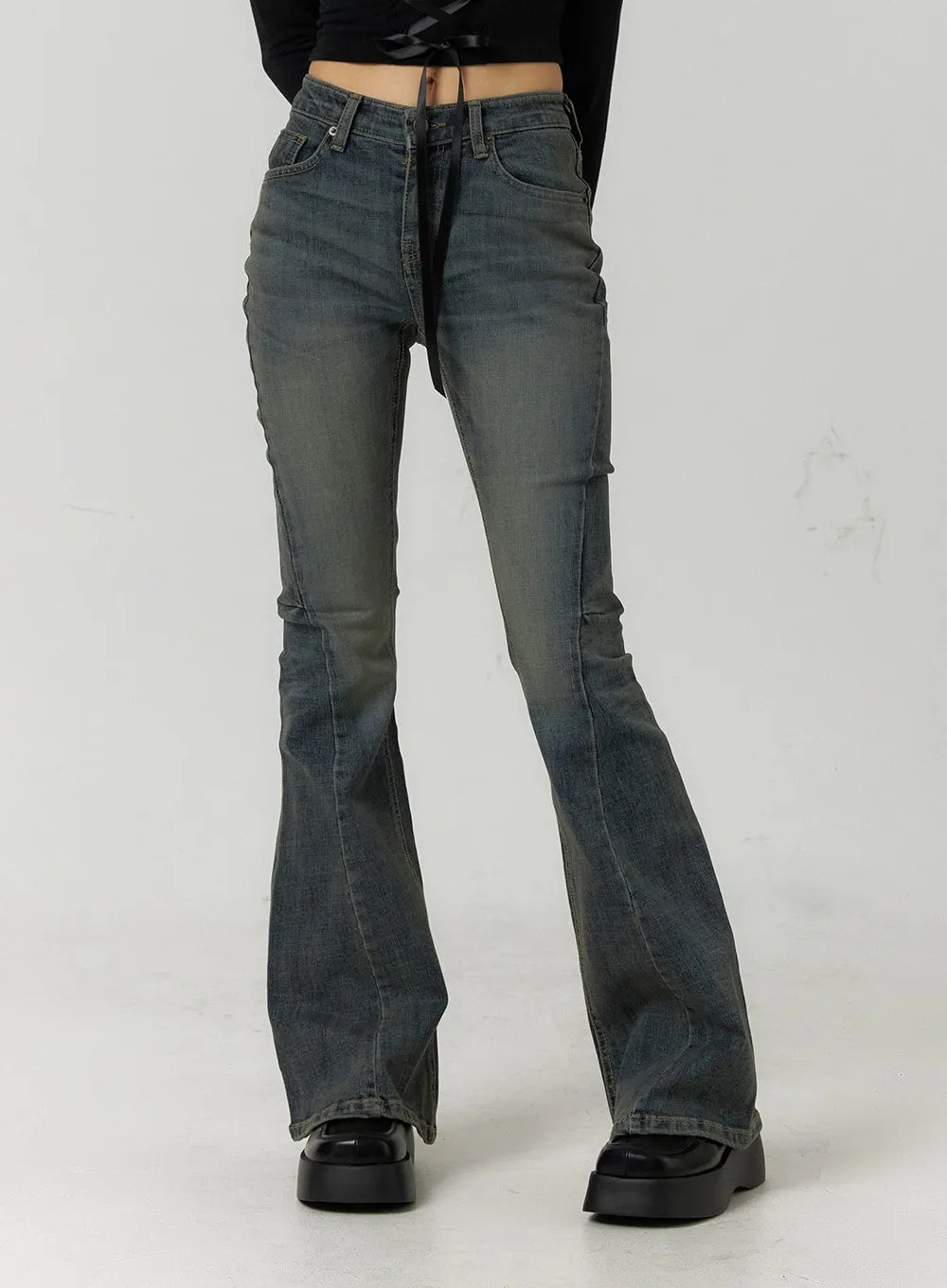 High Waist Slim Washed Bootcut Jeans CF407 sold by Lewkin