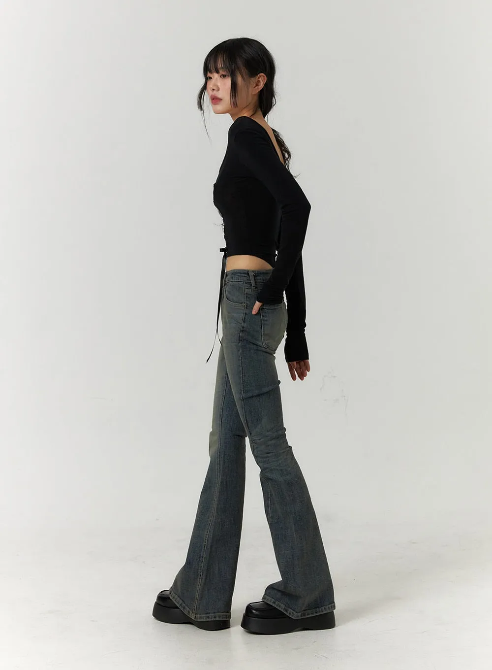 High Waist Slim Washed Bootcut Jeans CF407 sold by Lewkin product image thumbnail 3