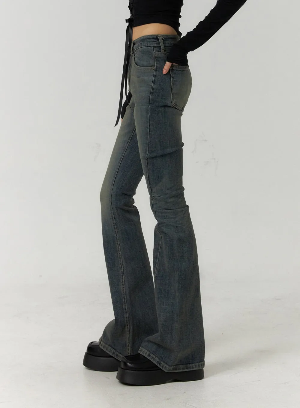 High Waist Slim Washed Bootcut Jeans CF407 sold by Lewkin product image thumbnail 4