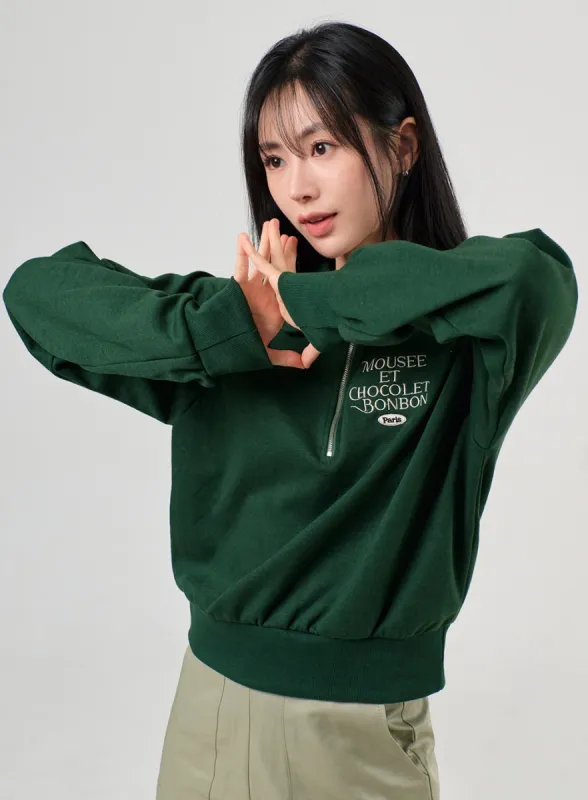 Half Zip Lettering Sweatshirt OF406 sold by Lewkin