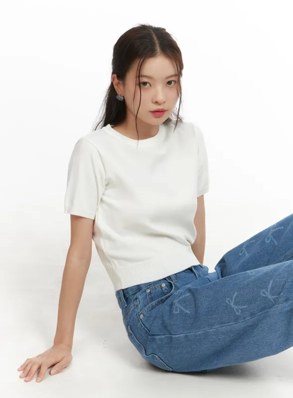 Solid Round Neck Knit Top OY421 sold by Lewkin