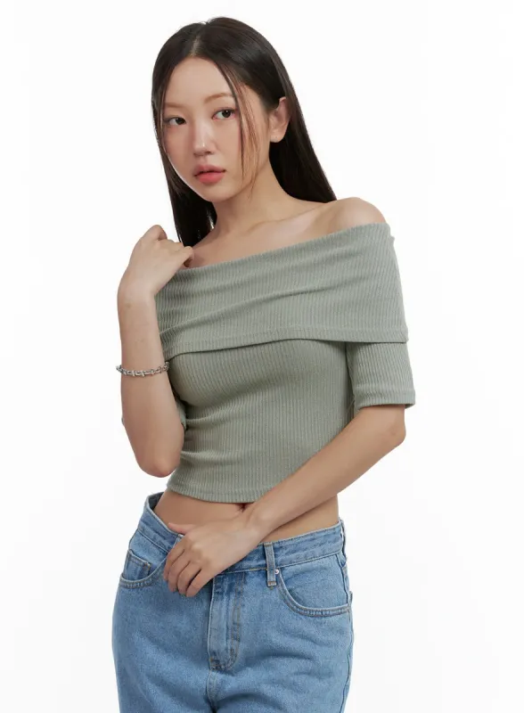 Ribbed Off Shoulder Crop Tee OL401 sold by Lewkin