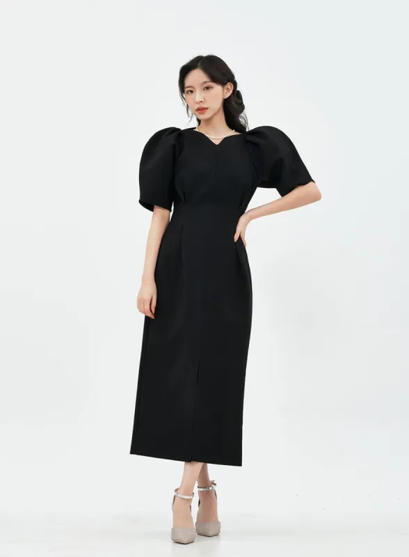 Puff Shoulder Wedding Party Midi Dress IA13 sold by Lewkin