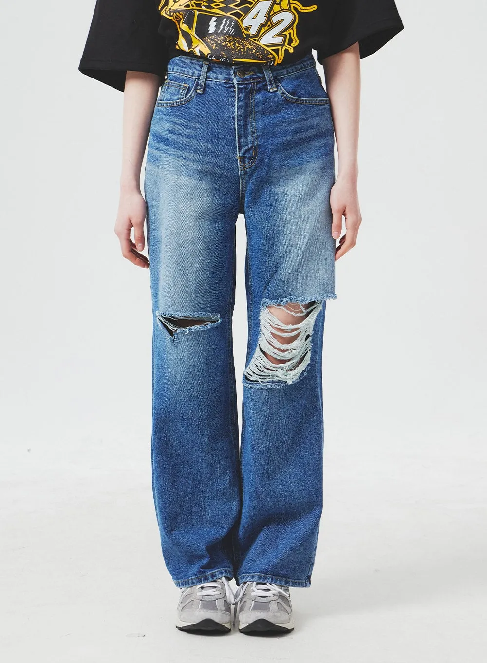 Ripped Knee Blue Jeans BA307 sold by Lewkin
