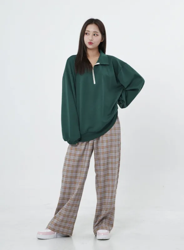 Check Pattern Elastic Waist Wide Leg Pants BO05 sold by Lewkin