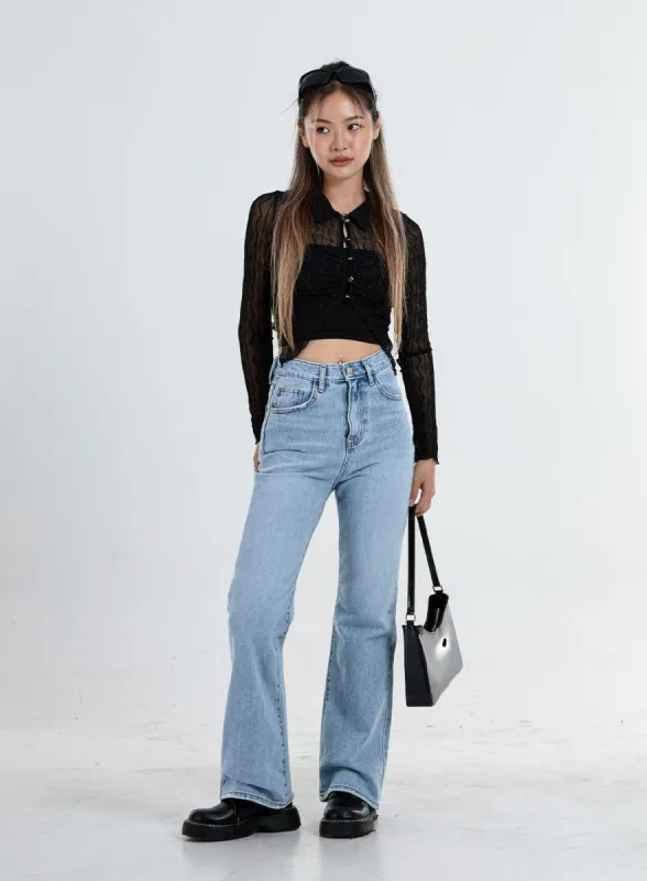 High Waist Flared Denim Pants CO04 sold by Lewkin
