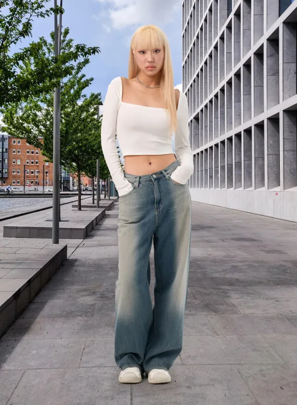 Washed Wide-Leg Jeans IN301 sold by Lewkin
