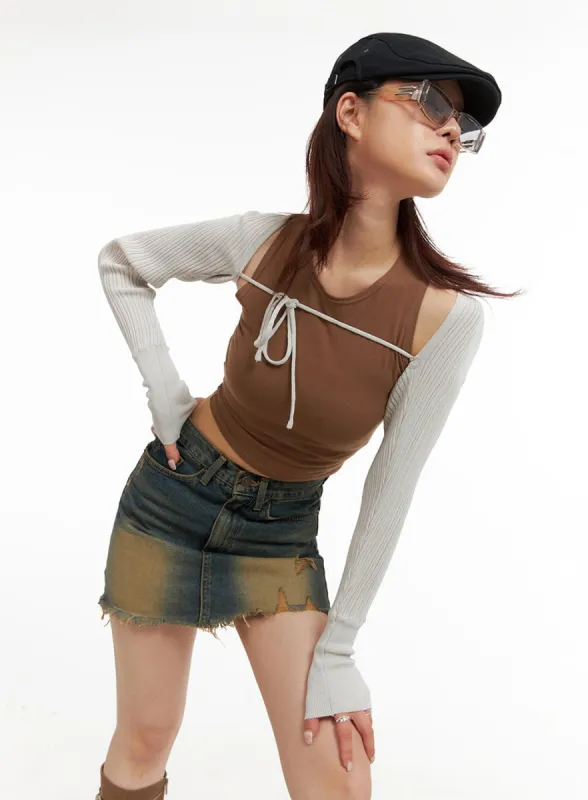 Tie Front Textured Bolero Top IY410 sold by Lewkin