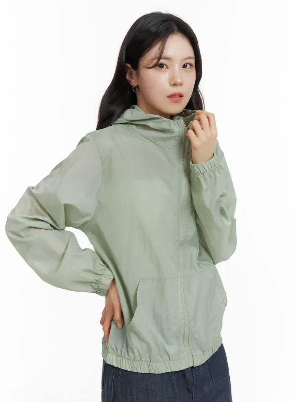 Solid Hooded Zipper Pocket Windbreaker OM419 sold by Lewkin