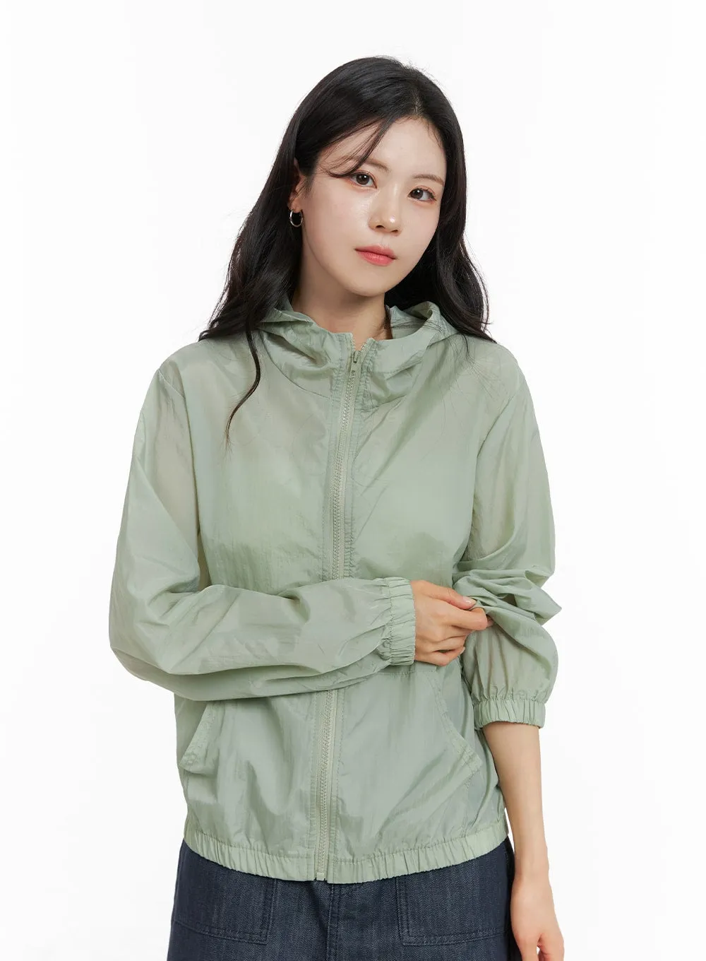 Solid Hooded Zipper Pocket Windbreaker OM419 sold by Lewkin product image thumbnail 3