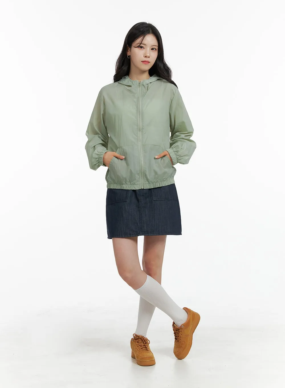 Solid Hooded Zipper Pocket Windbreaker OM419 sold by Lewkin product image thumbnail 2