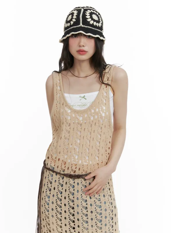 Floral Crochet Bucket Hat CA411 sold by Lewkin