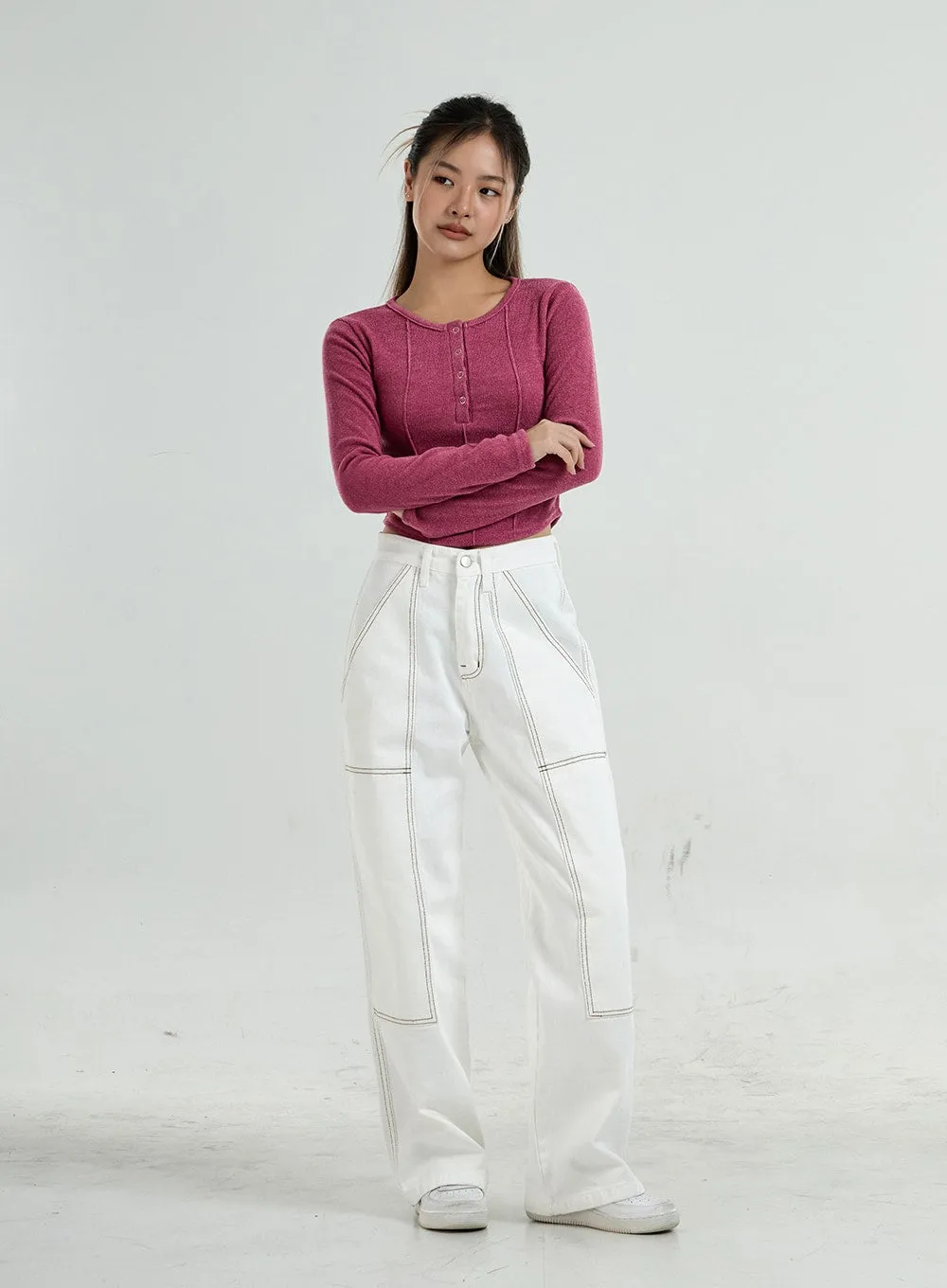 Button Round Neck T-Shirt CO28 sold by Lewkin product image thumbnail 3