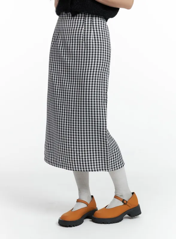 Mid Waist Checkered Maxi Skirt OF416 sold by Lewkin