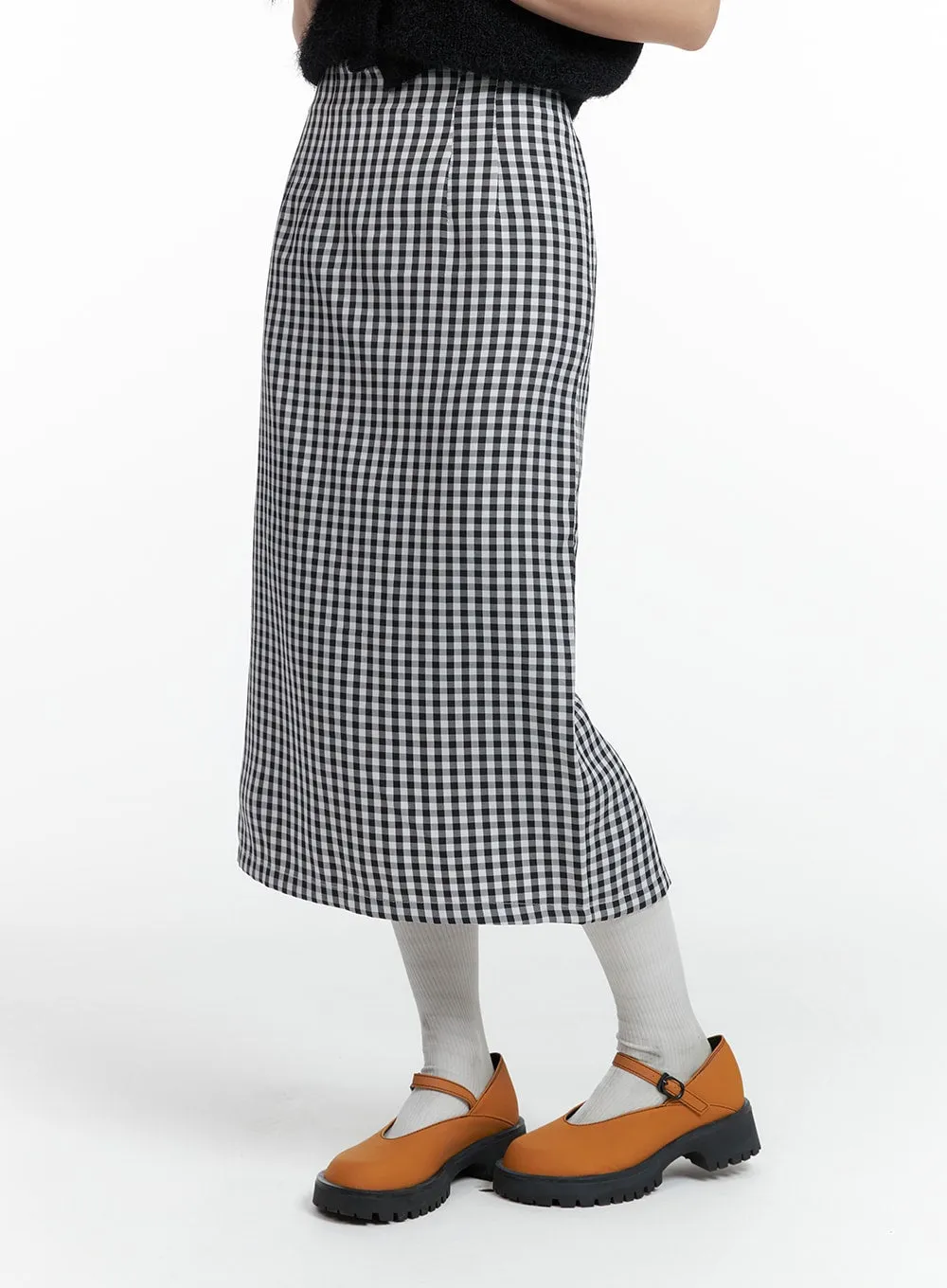 Mid Waist Checkered Maxi Skirt OF416 sold by Lewkin