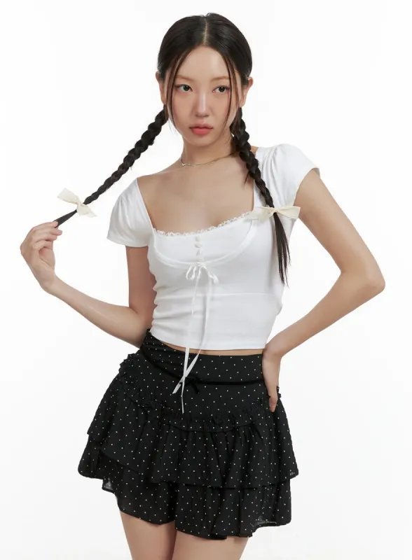 Ribbon Lace Square Neck Crop Top OL402 sold by Lewkin