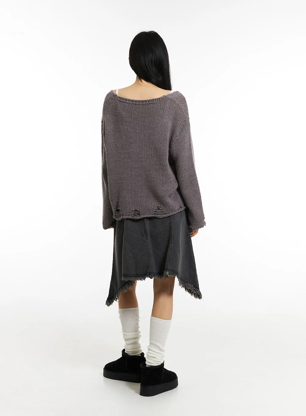 Destroyed Washed Denim Midi Skirt IN308 sold by Lewkin product image thumbnail 5