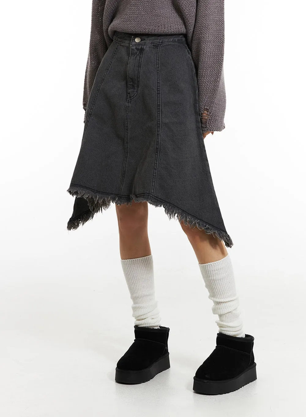 Destroyed Washed Denim Midi Skirt IN308 sold by Lewkin product image thumbnail 2