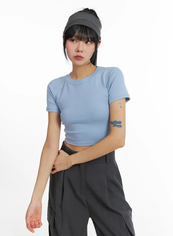 Crew Neck Slim Crop Top IF402 sold by Lewkin