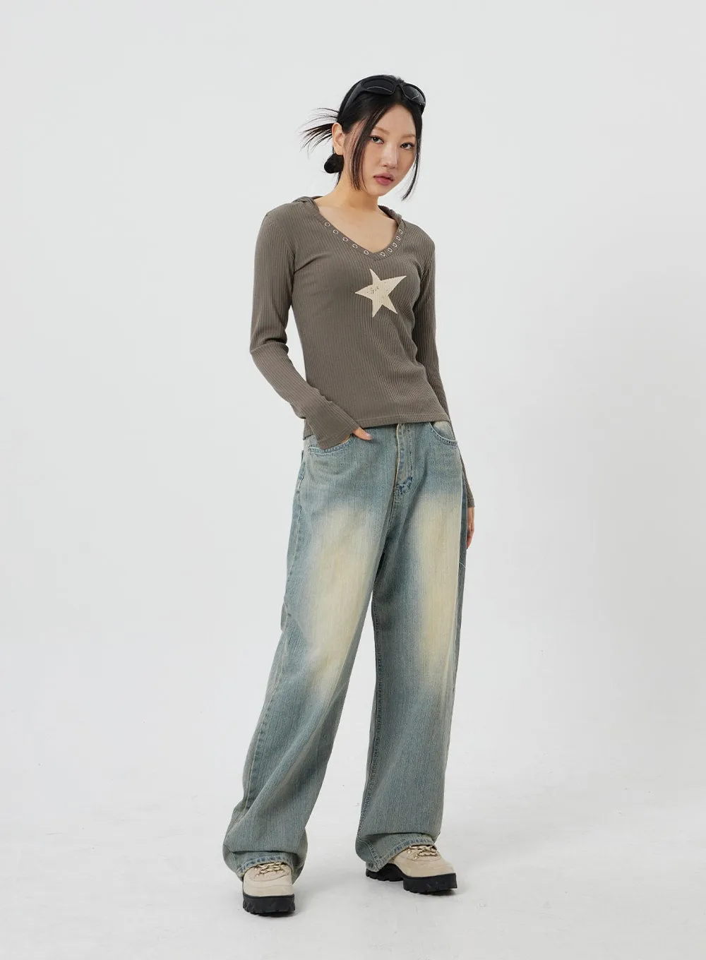 Light Wash Baggy Jeans CF323 sold by Lewkin product image thumbnail 4